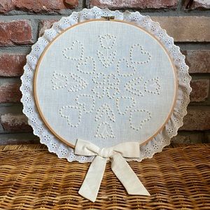 Vintage Handmade Tulip & Heart Needlepoint